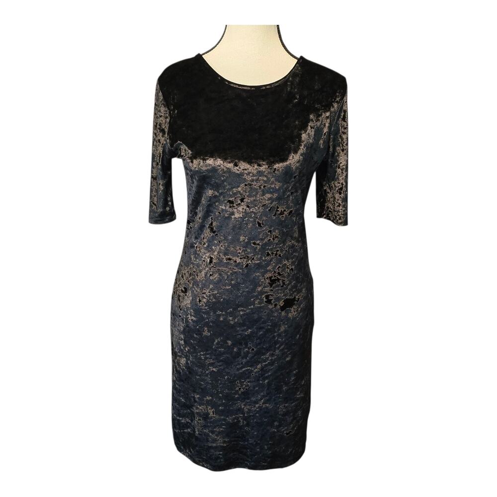 Frenchi Dress Womens Large Black Crushed Velvet Bodycon Whimsigoth Fairy Grunge